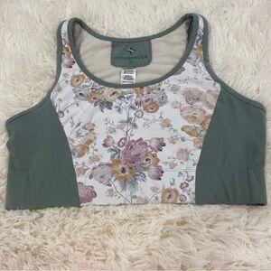 Tuckernuck Green and Cream floral Sports Bra. Size medium.